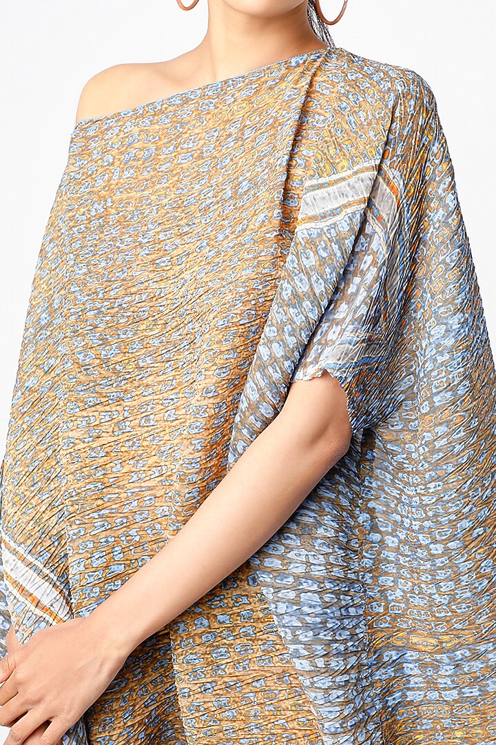 Olive Green & Powder Blue Draped Midi Vacation Dress by Abhishek Sharma at Pernia's Pop Up Shop