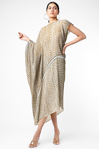 Olive Green & Powder Blue Midi Dress by Abhishek Sharma