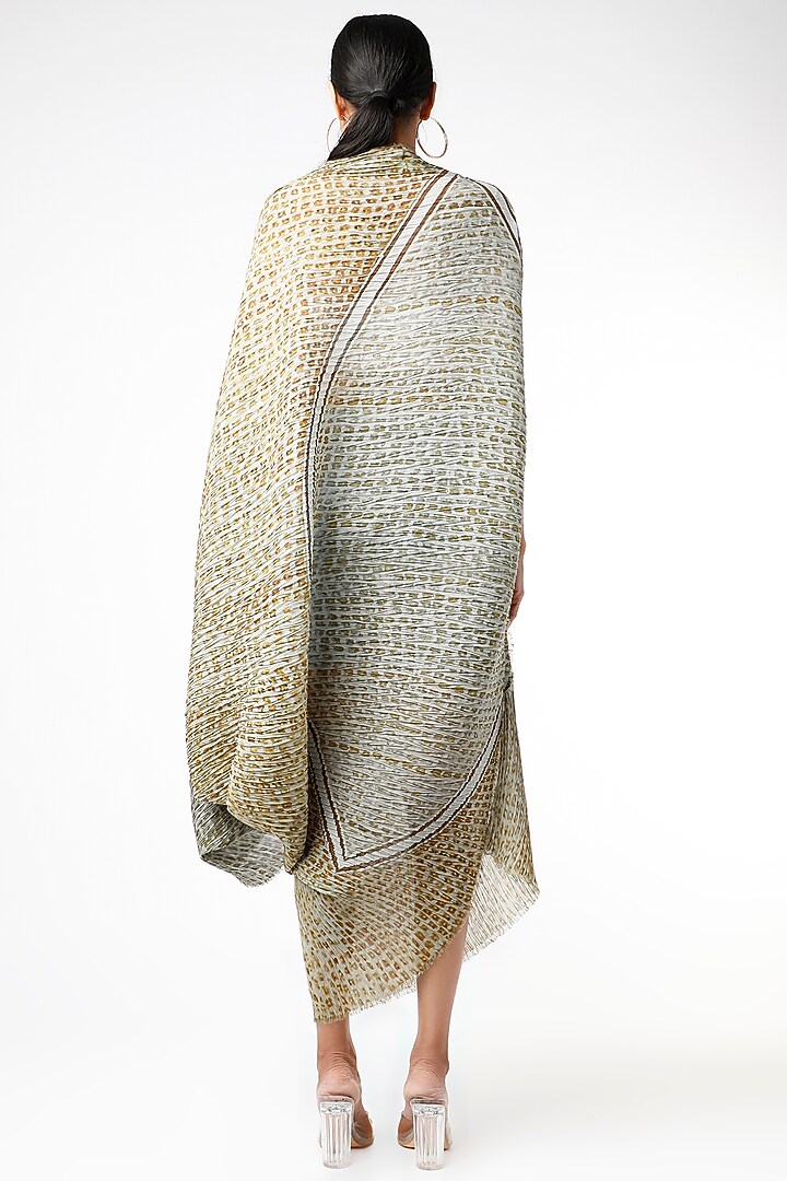 Olive Green & Powder Blue Tie-Dye Draped Vacation Dress by Abhishek Sharma at Pernia's Pop Up Shop