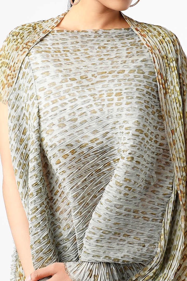 Olive Green & Powder Blue Tie-Dye Draped Vacation Dress by Abhishek Sharma at Pernia's Pop Up Shop