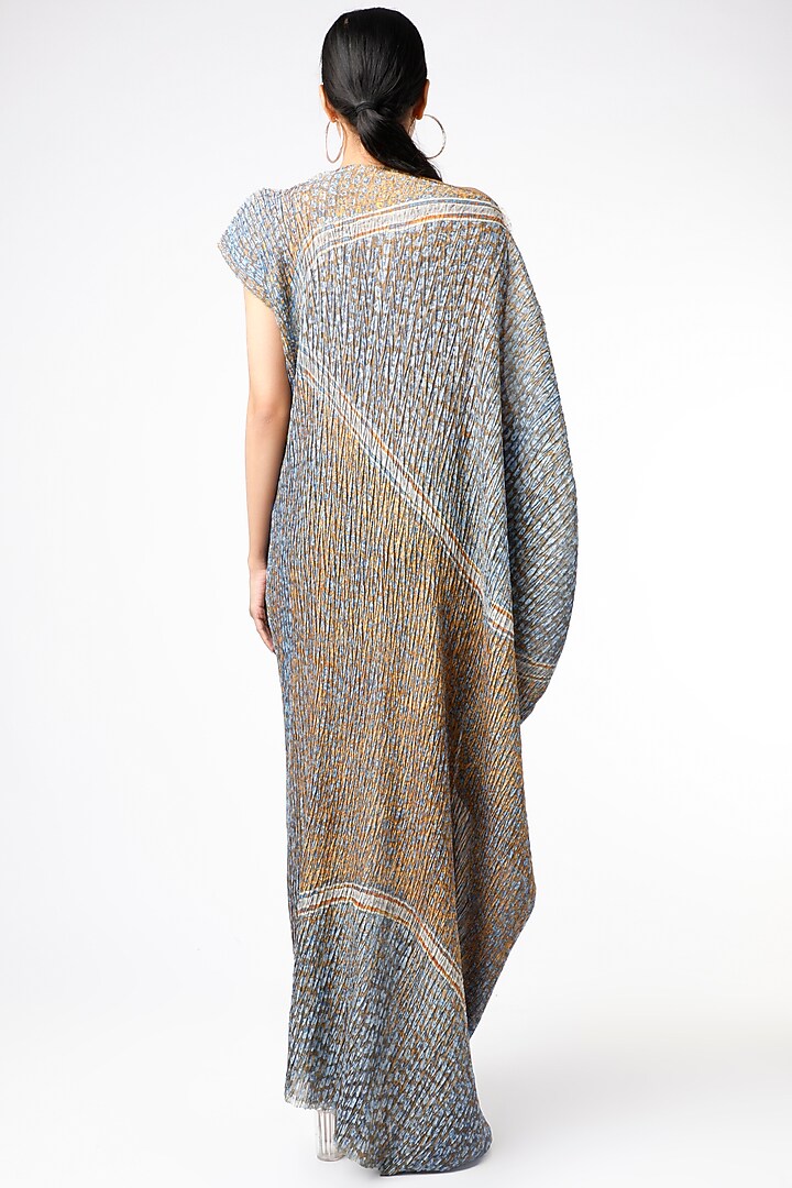 Olive Green & Powder Blue Tie-Dye Draped Midi Vacation Dress by Abhishek Sharma at Pernia's Pop Up Shop