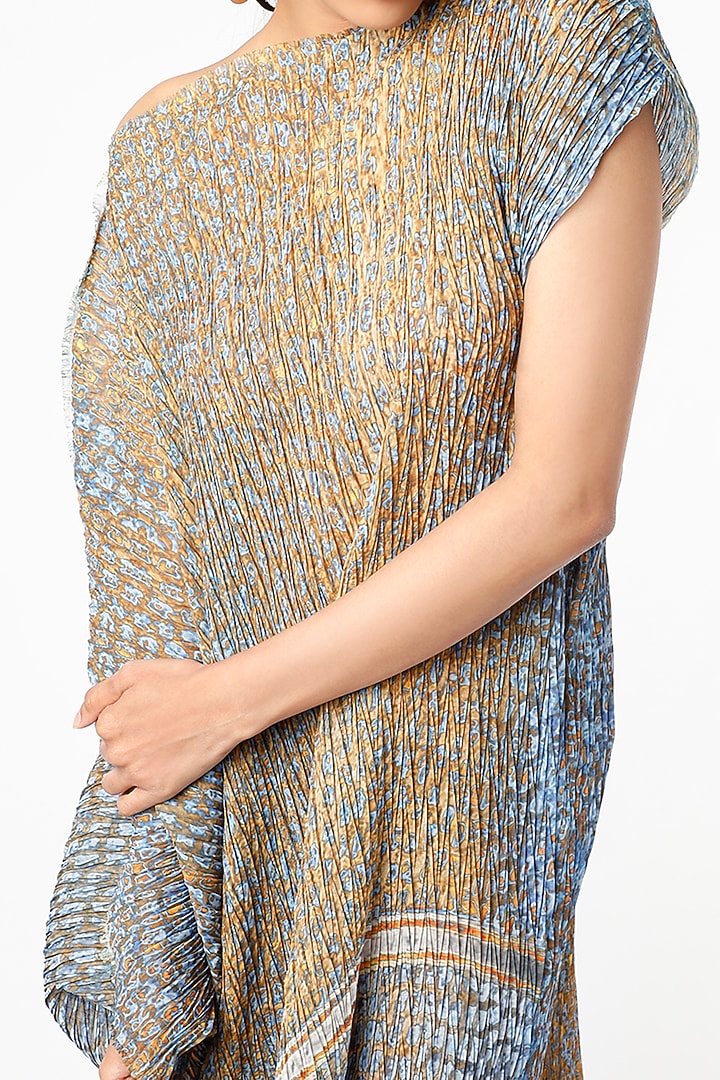 Olive Green & Powder Blue Tie-Dye Draped Midi Vacation Dress by Abhishek Sharma at Pernia's Pop Up Shop