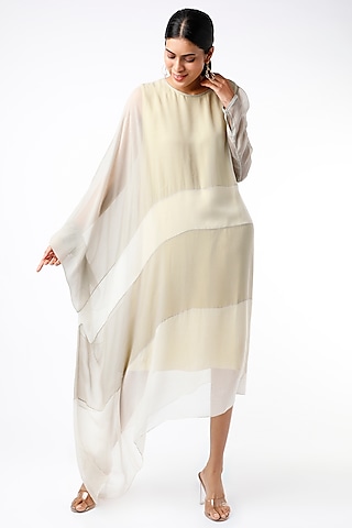 Grey & Yellow Draped Long Tunic With Inner by Abhishek Sharma