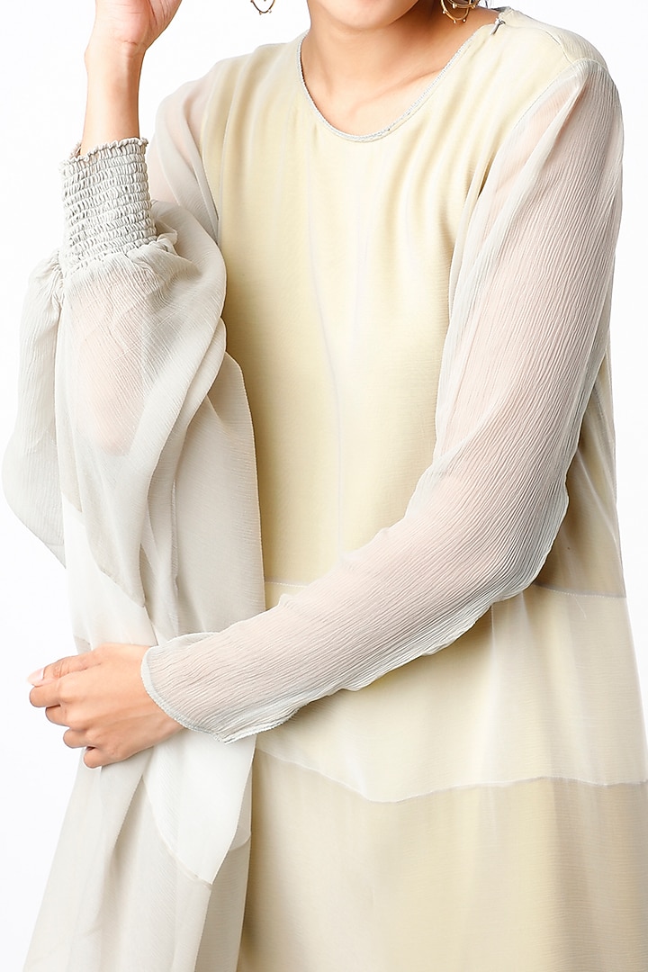 Grey & Yellow Draped Long Tunic With Inner by Abhishek Sharma at Pernia's Pop Up Shop