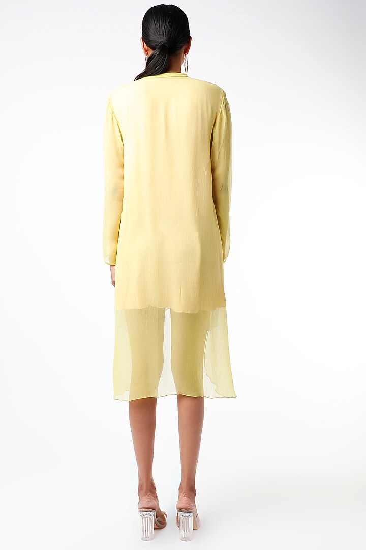 Yellow & Grey Paneled High-Low Long Tunic by Abhishek Sharma at Pernia's Pop Up Shop