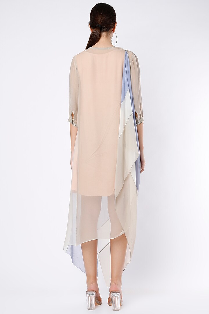 Grey Color Blocked Draped Cowl Vacation Dress by Abhishek Sharma at Pernia's Pop Up Shop