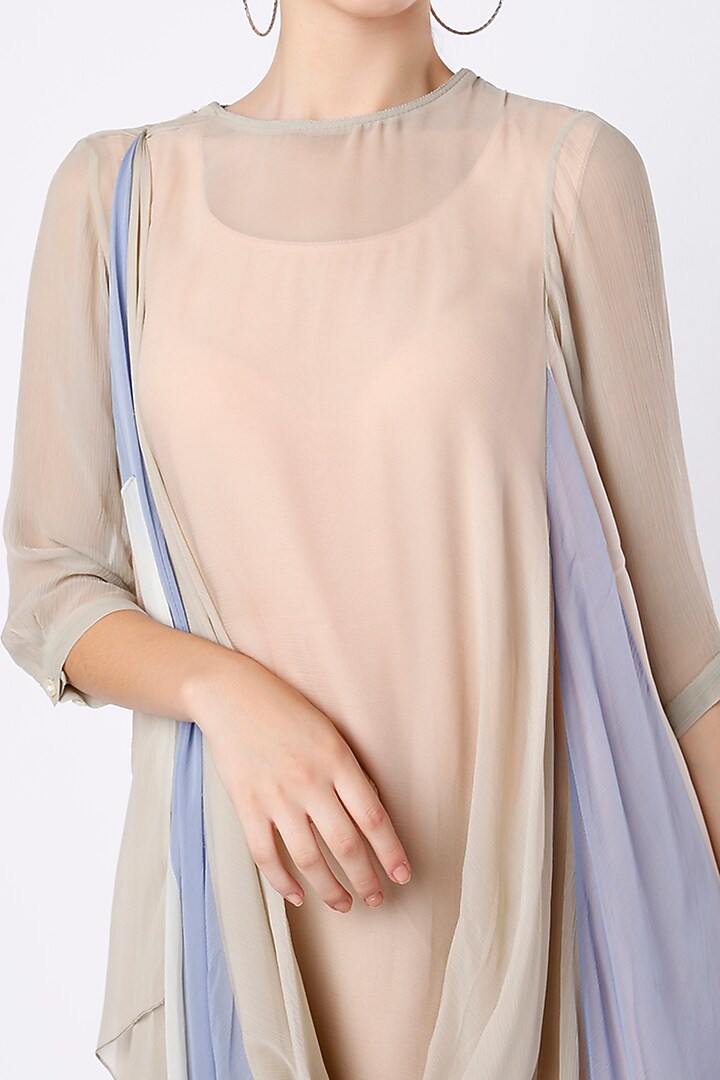 Grey Color Blocked Draped Cowl Vacation Dress by Abhishek Sharma at Pernia's Pop Up Shop