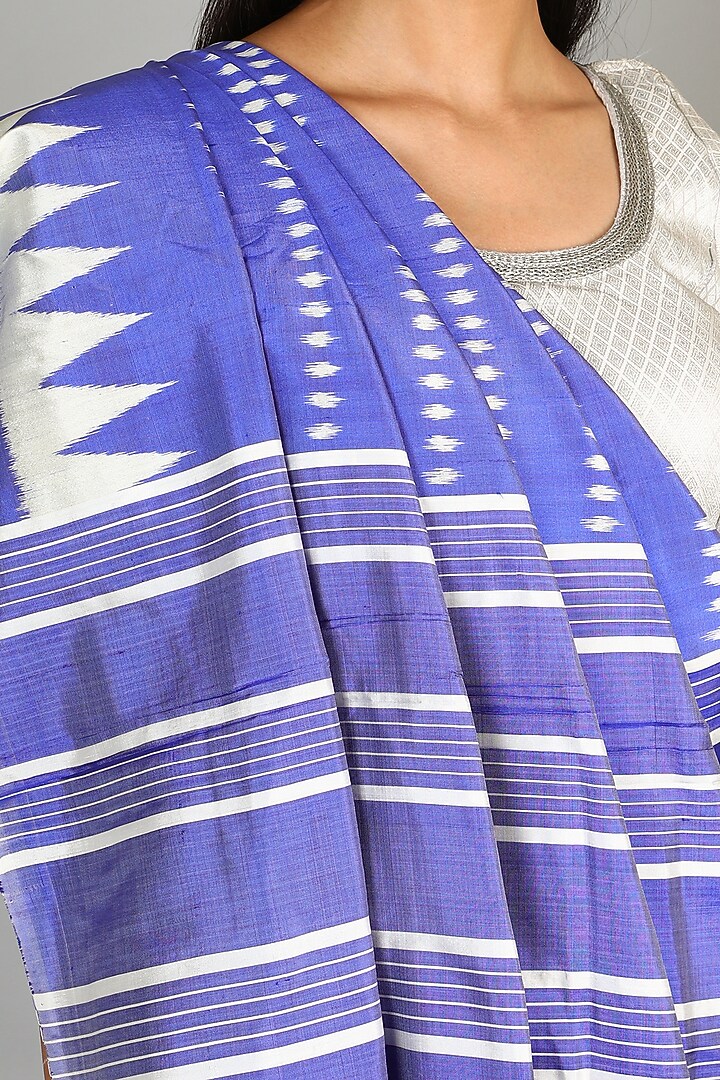 Cobalt Blue Single Weft Ikat Mulberry Silk Saree Set by Abir Pal at Pernia's Pop Up Shop