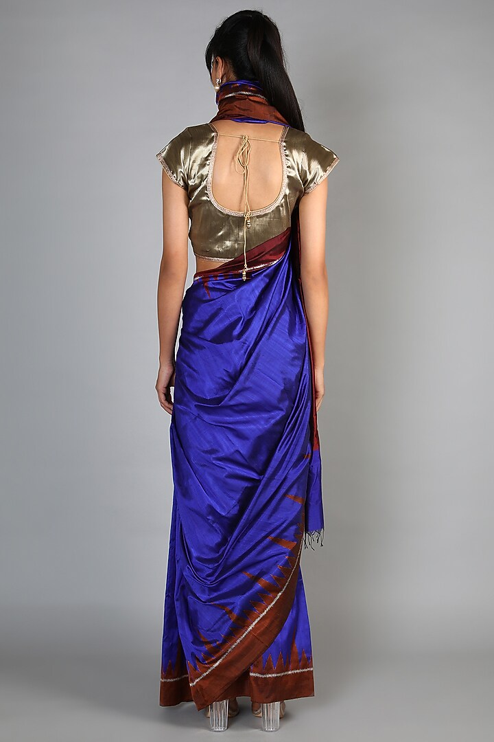 Turquoise Single Weft Ikat Mulberry Silk Saree Set by Abir Pal at Pernia's Pop Up Shop