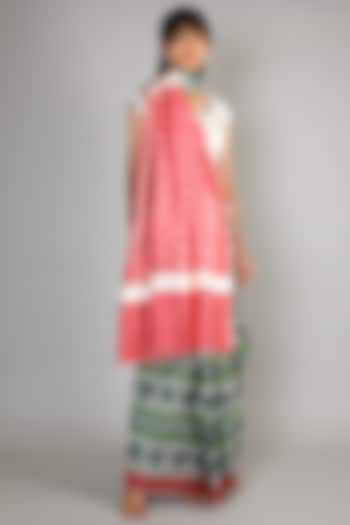 Mehendi Green Single Weft Ikat Mulberry Silk Saree Set by Abir Pal