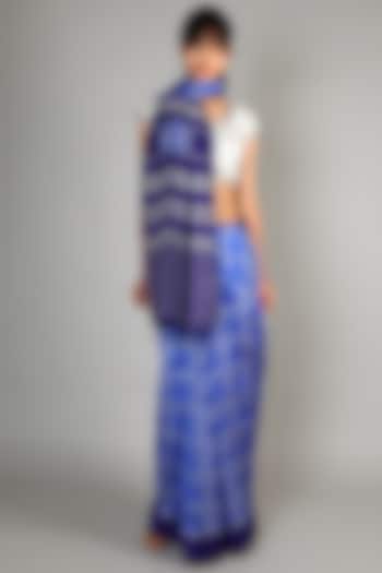 Cobalt Blue Single Weft Mulberry Silk Saree Set by Abir Pal