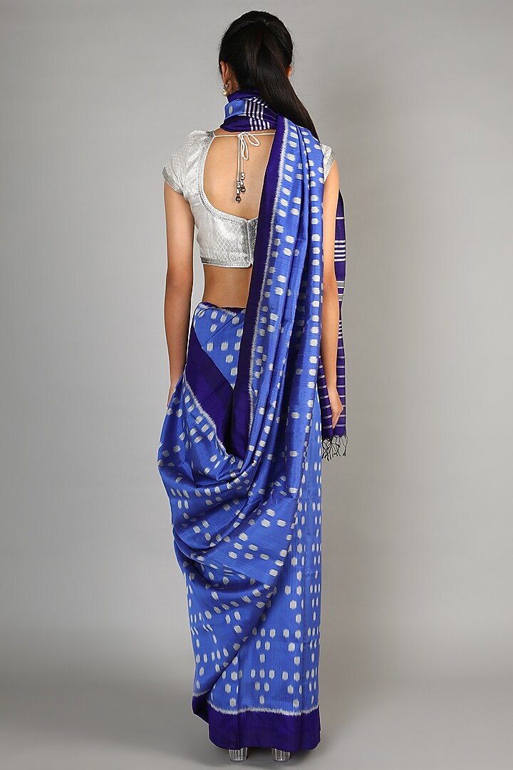 Cobalt Blue Single Weft Mulberry Silk Saree Set by Abir Pal at Pernia's Pop Up Shop