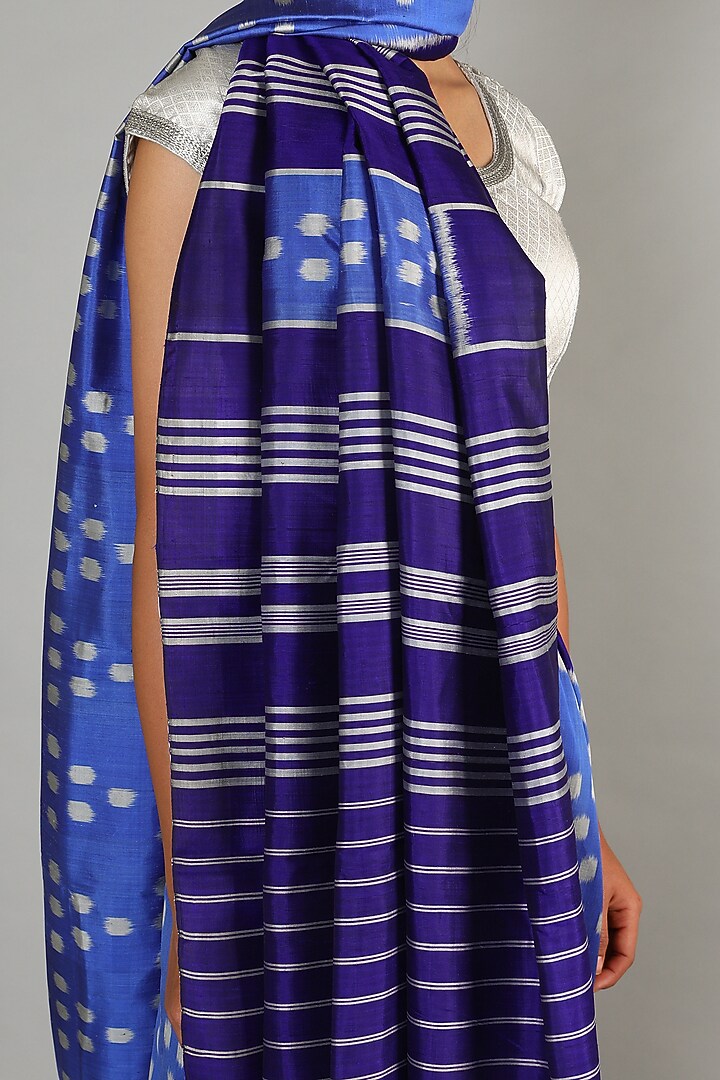Cobalt Blue Single Weft Mulberry Silk Saree Set by Abir Pal at Pernia's Pop Up Shop