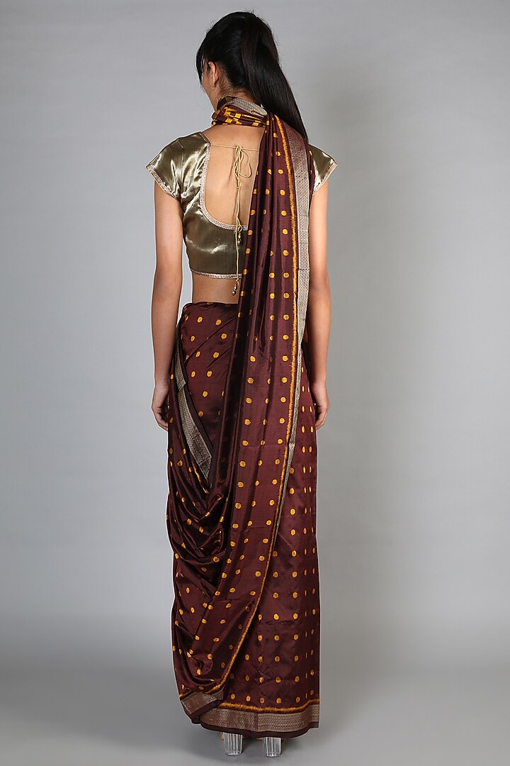 Maroon Single Weft Ikat Mulberry Silk Saree Set by Abir Pal at Pernia's Pop Up Shop