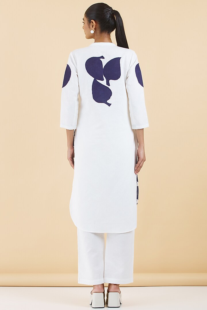 Ivory Cotton Linen Patchwork Kurta Set by Abhjeet Khanna at Pernia's Pop Up Shop