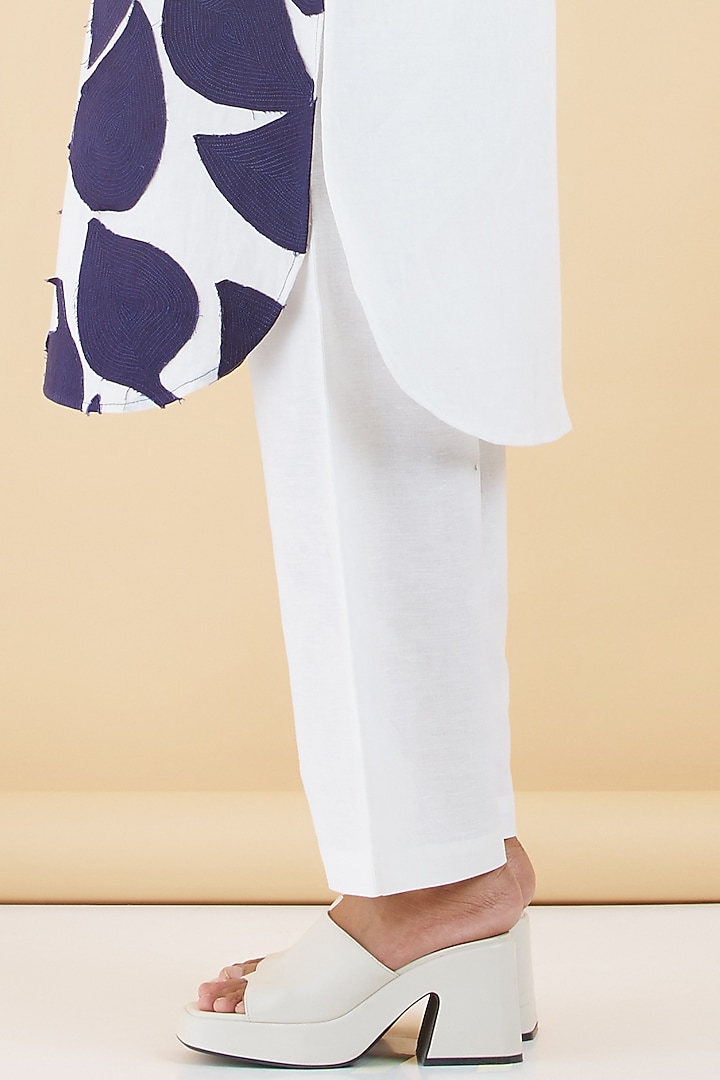 Ivory Cotton Linen Patchwork Kurta Set by Abhjeet Khanna at Pernia's Pop Up Shop