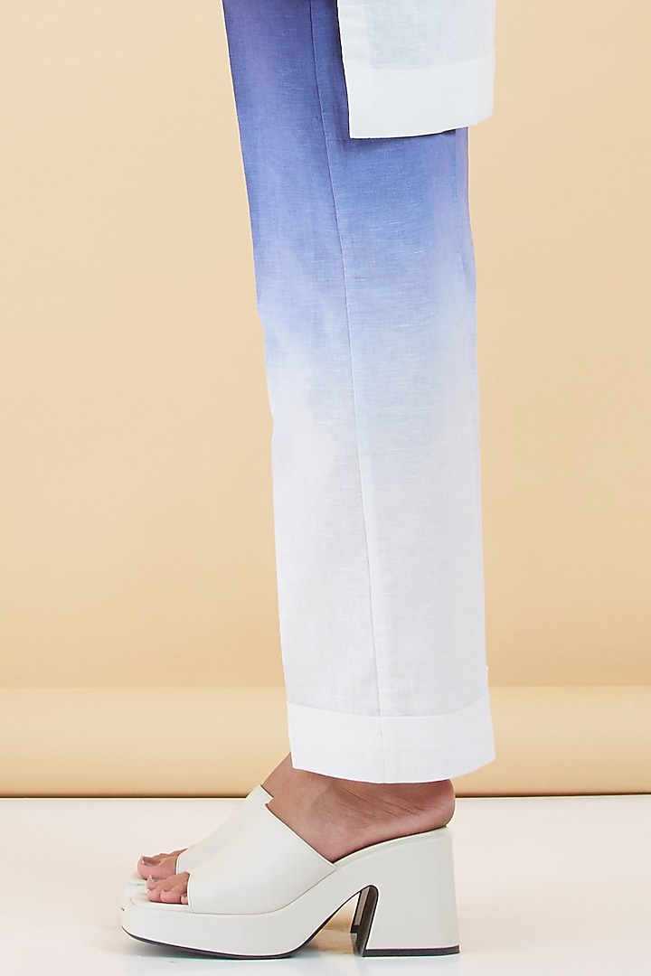 Indigo Blue & White Cotton Linen Floral Patchwork Kurta Set by Abhjeet Khanna at Pernia's Pop Up Shop