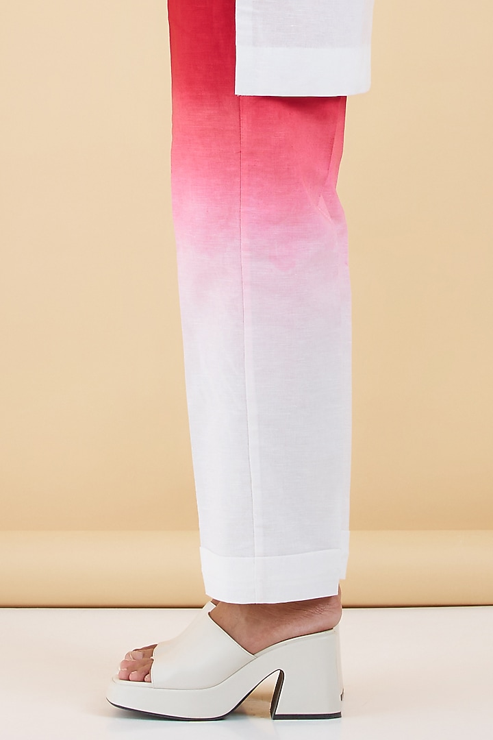 Red & White Cotton Linen Floral Patchwork Kurta Set by Abhjeet Khanna at Pernia's Pop Up Shop