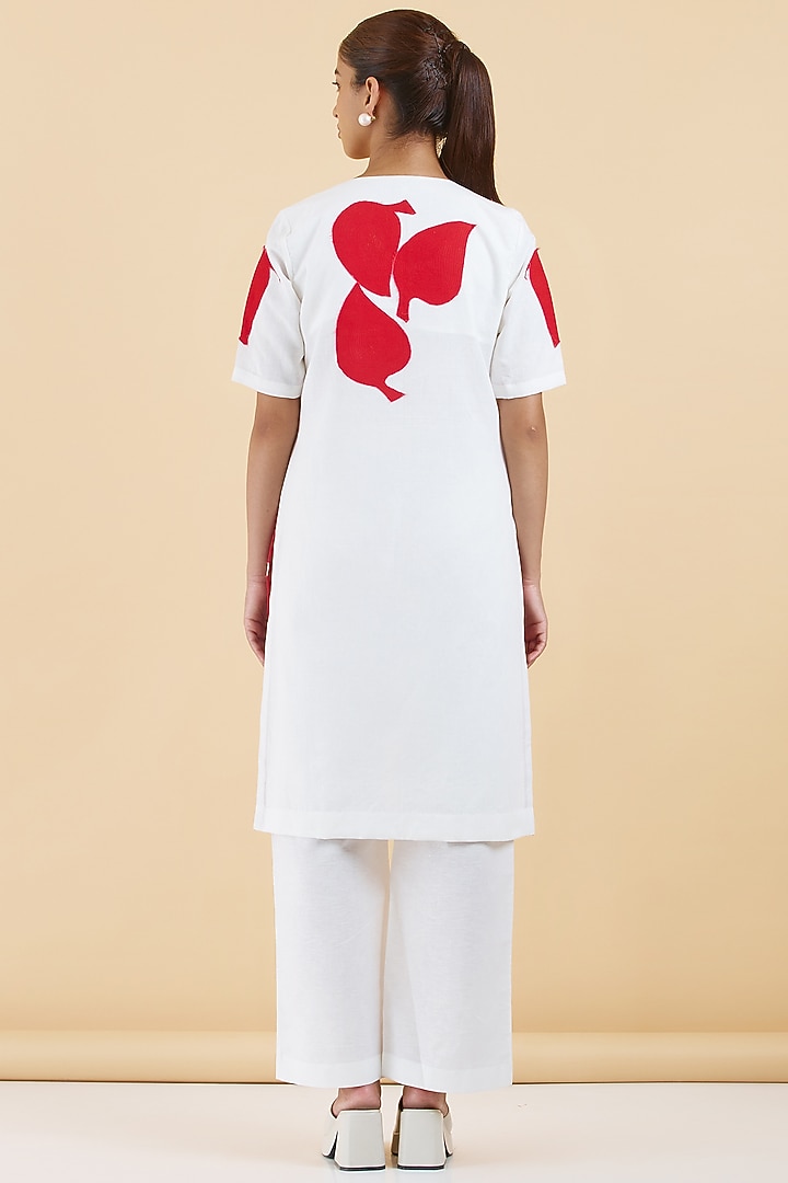 Ivory Cotton Linen Patchwork Kurta Set by Abhjeet Khanna at Pernia's Pop Up Shop