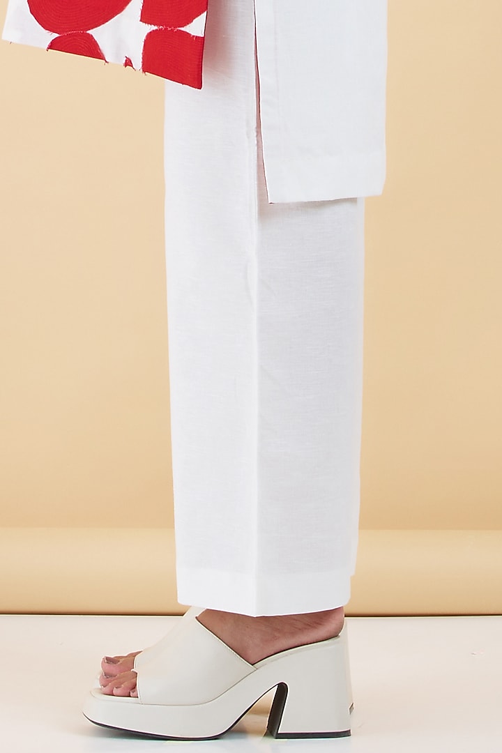Ivory Cotton Linen Patchwork Kurta Set by Abhjeet Khanna at Pernia's Pop Up Shop