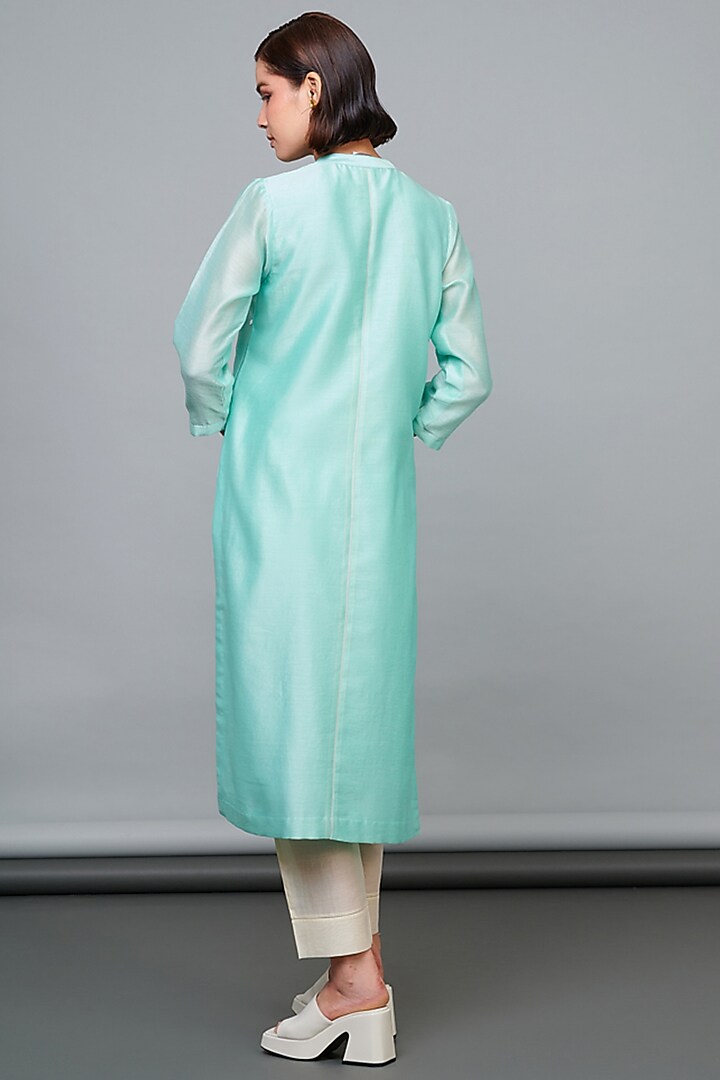 Blue Silk Chanderi Zari Hand Embroidered Kurta Set by Abhjeet Khanna at Pernia's Pop Up Shop