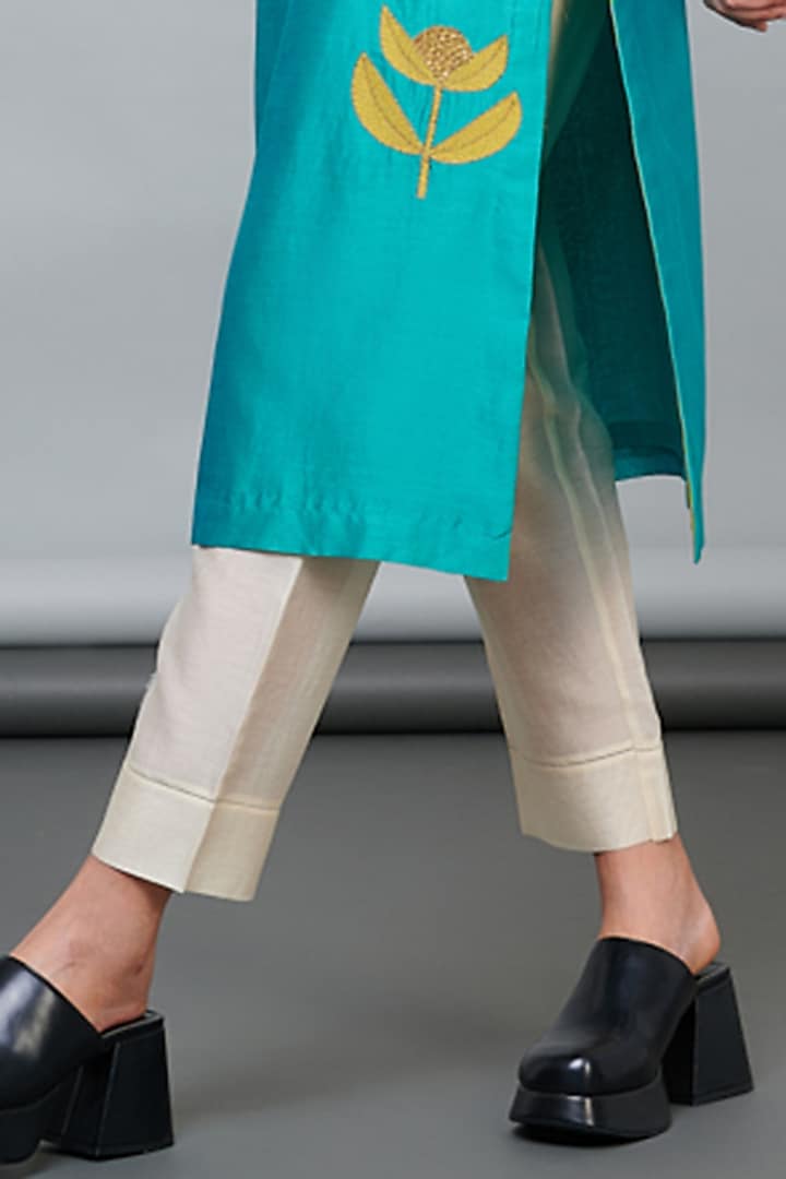 Green Silk Chanderi Sequins Hand Embroidered Kurta Set by Abhjeet Khanna at Pernia's Pop Up Shop
