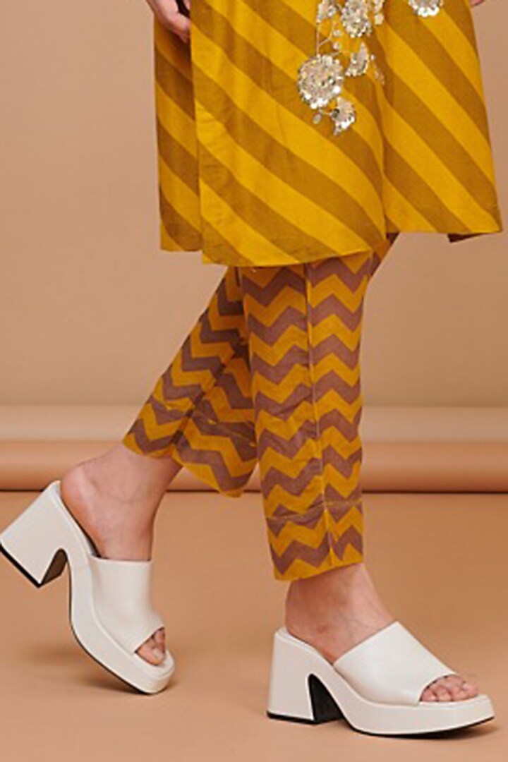 Yellow Silk Chanderi Digital Printed Kurta Set by Abhjeet Khanna at Pernia's Pop Up Shop