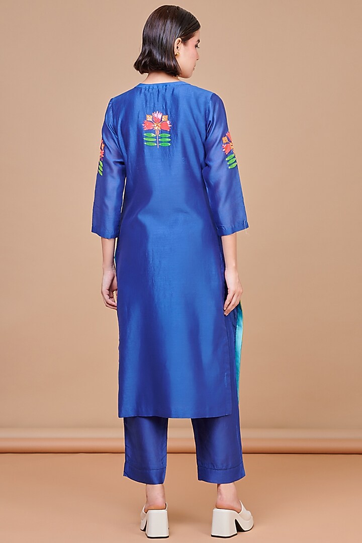 Blue Chanderi Sequins Embroidered Striped Kurta Set by Abhjeet Khanna at Pernia's Pop Up Shop