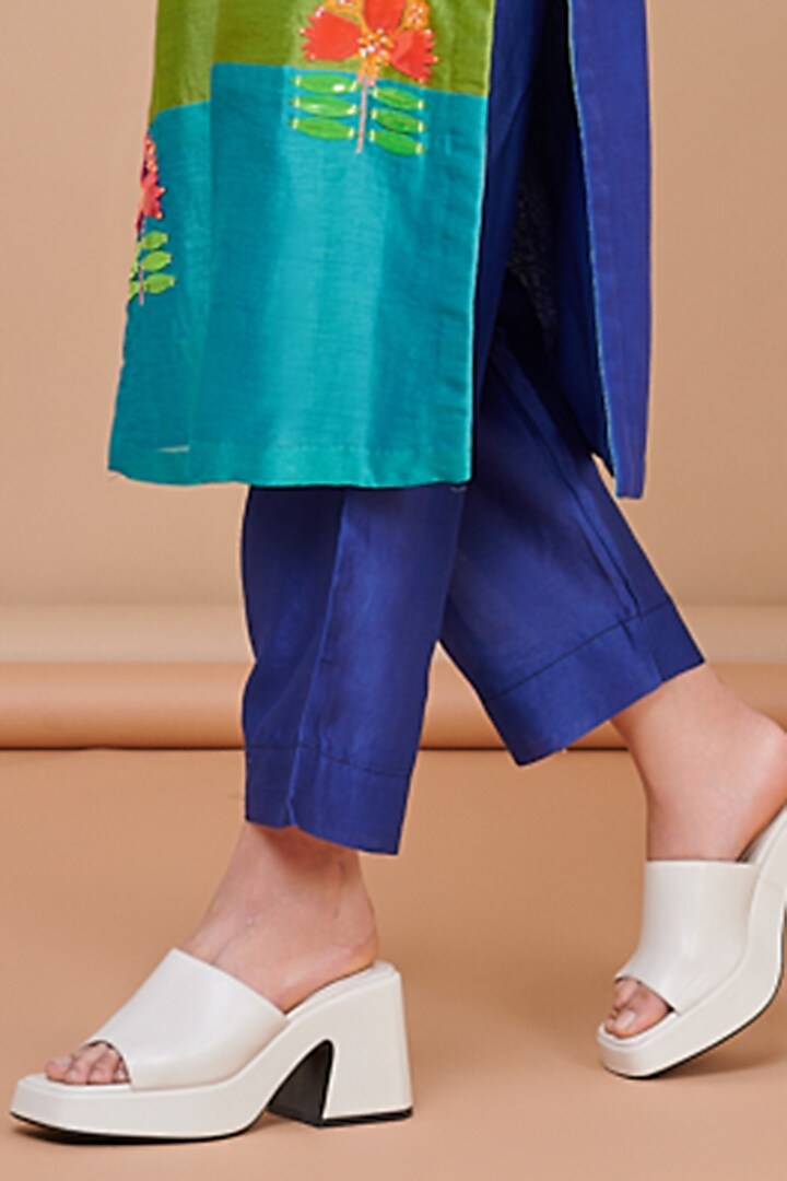 Blue Chanderi Sequins Embroidered Striped Kurta Set by Abhjeet Khanna at Pernia's Pop Up Shop