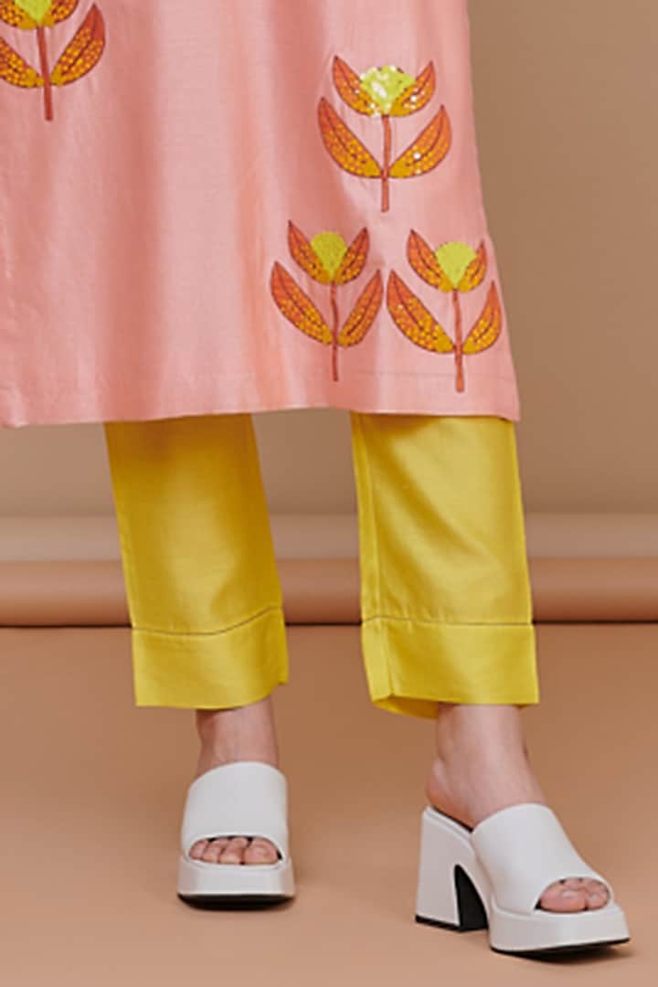 Pink Silk Chanderi Floral Sequins Embroidered Kurta Set by Abhjeet Khanna at Pernia's Pop Up Shop