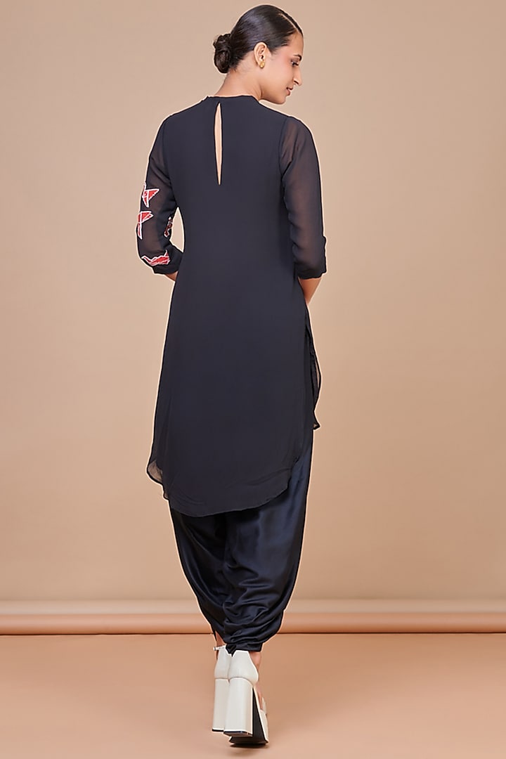 Black Viscose Georgette Hand Embroidered Kurta Set by Abhjeet Khanna at Pernia's Pop Up Shop
