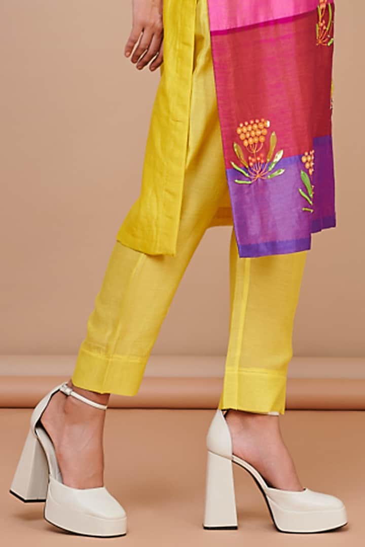 Multi-Colored Silk Chanderi Hand Embroidered Kurta Set by Abhjeet Khanna at Pernia's Pop Up Shop