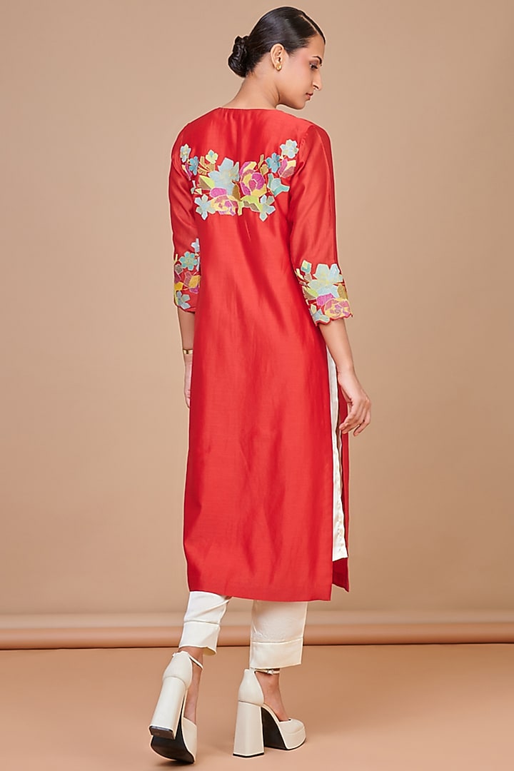 Red Silk Chanderi Jacket Set by Abhjeet Khanna at Pernia's Pop Up Shop