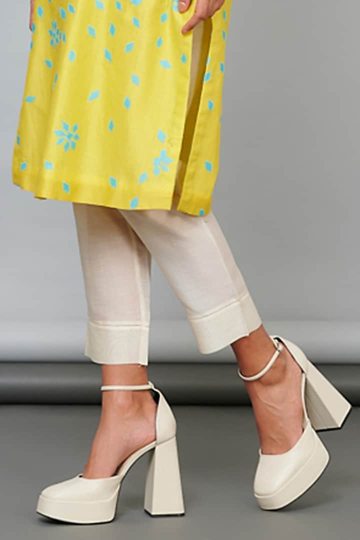 Shaded Yellow Silk Chanderi Patchwork Kurta Set by Abhjeet Khanna at Pernia's Pop Up Shop