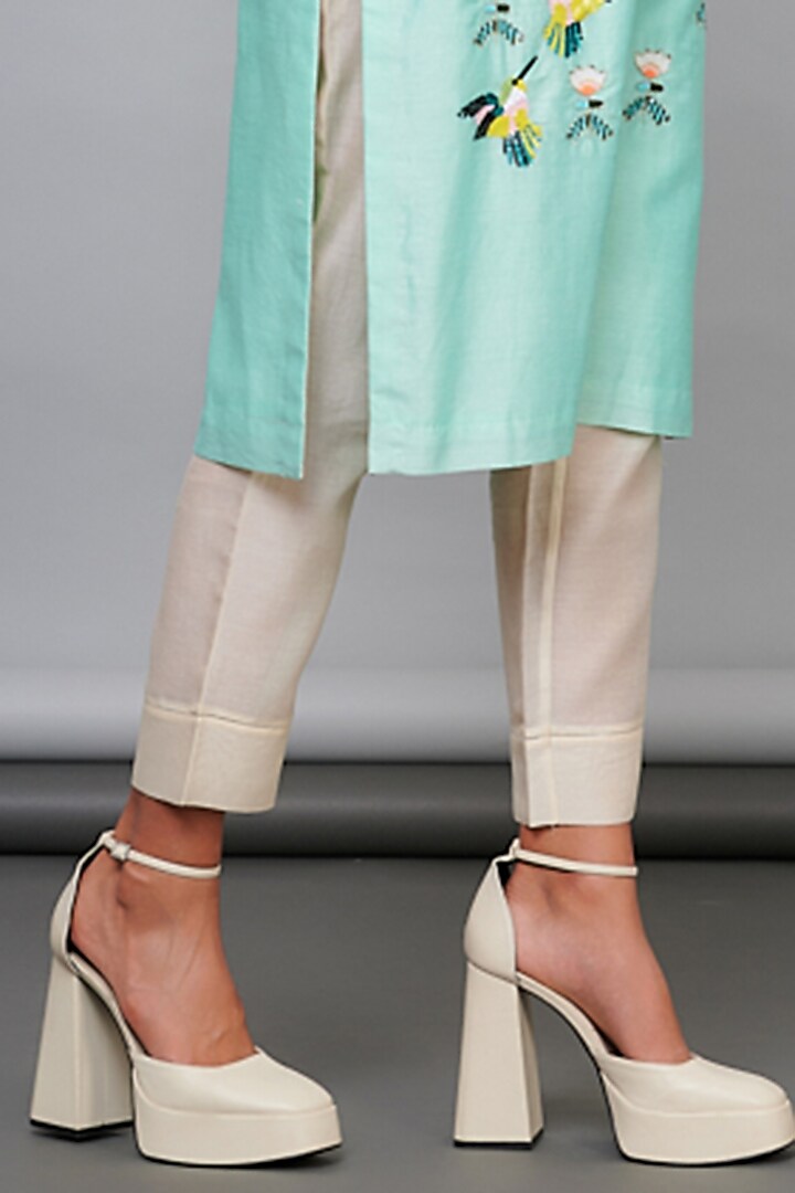 Light Blue Silk Chanderi Floral Handwork Kurta Set by Abhjeet Khanna at Pernia's Pop Up Shop