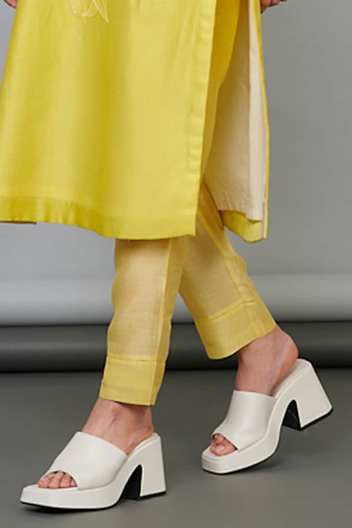 Yellow Silk Chanderi Floral Patchwork Kurta Set by Abhjeet Khanna at Pernia's Pop Up Shop
