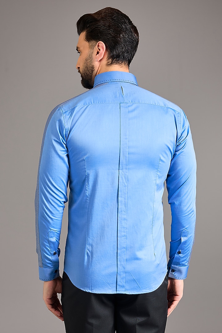 Light Blue Cotton Embroidered Shirt by Abkasa at Pernia's Pop Up Shop