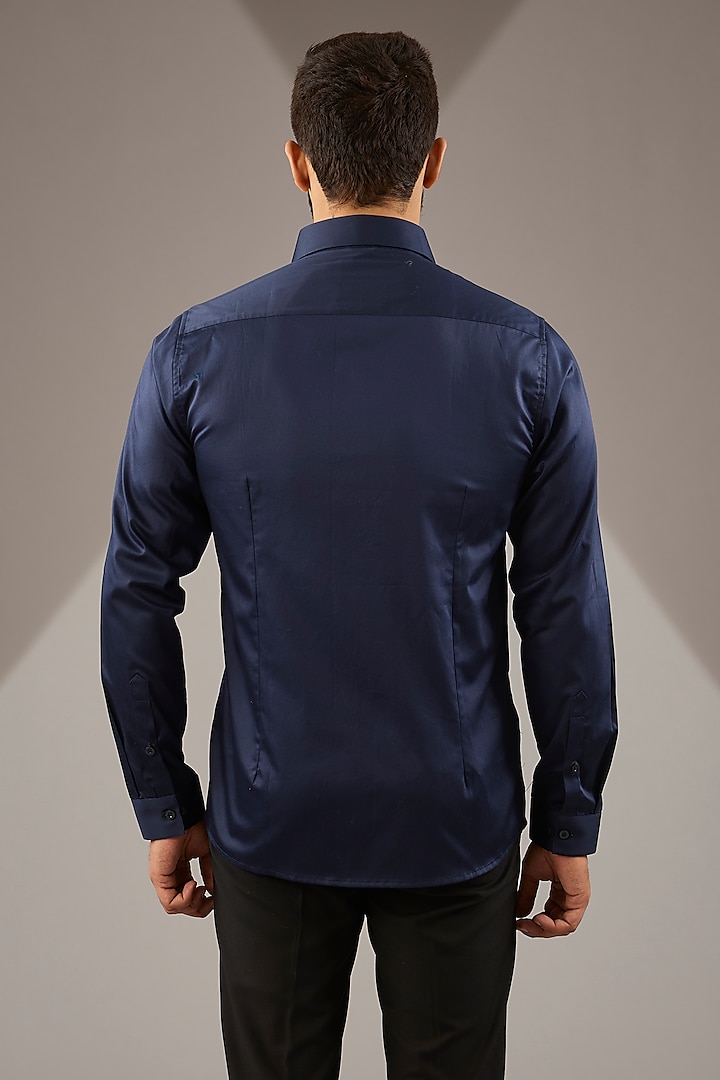 Navy Blue Cotton Embroidered Party Wear Shirt by Abkasa at Pernia's Pop Up Shop