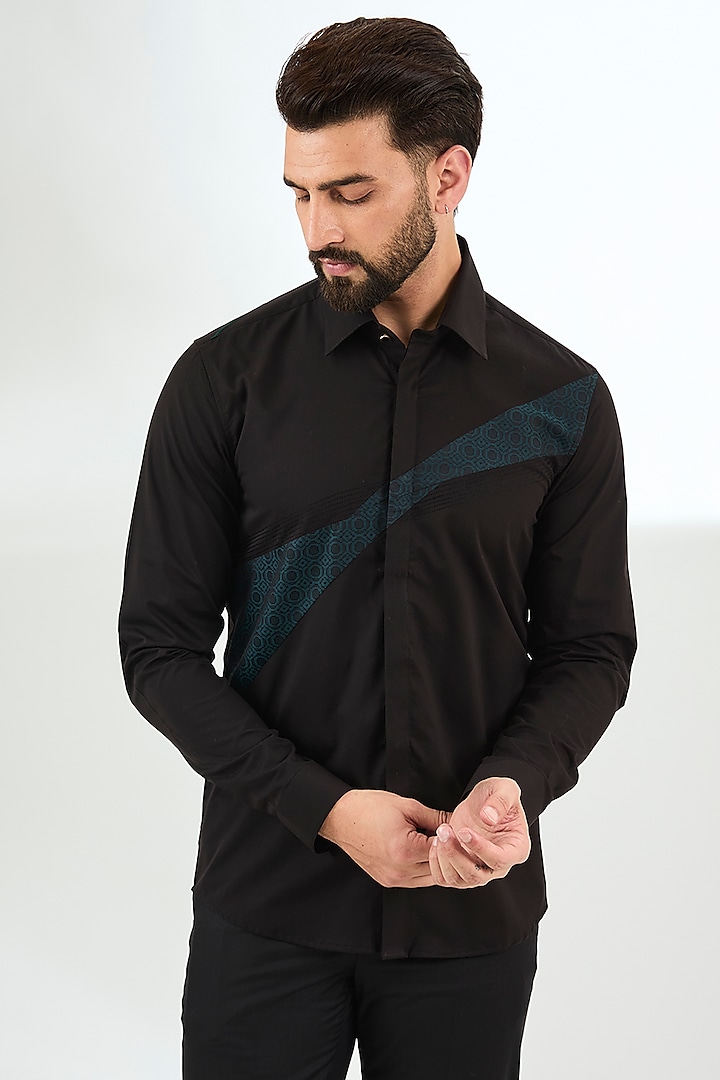 Black Cotton Embroidered Shirt by Abkasa at Pernia's Pop Up Shop