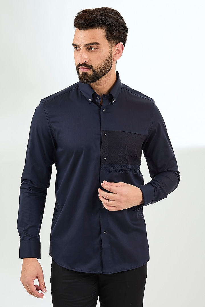 Black Cotton Embroidered Shirt by Abkasa at Pernia's Pop Up Shop