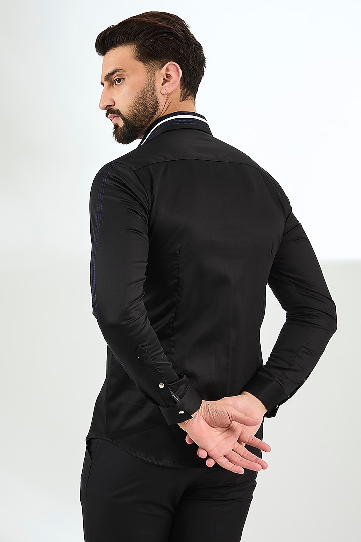 Black Cotton Embroidered Shirt by Abkasa at Pernia's Pop Up Shop