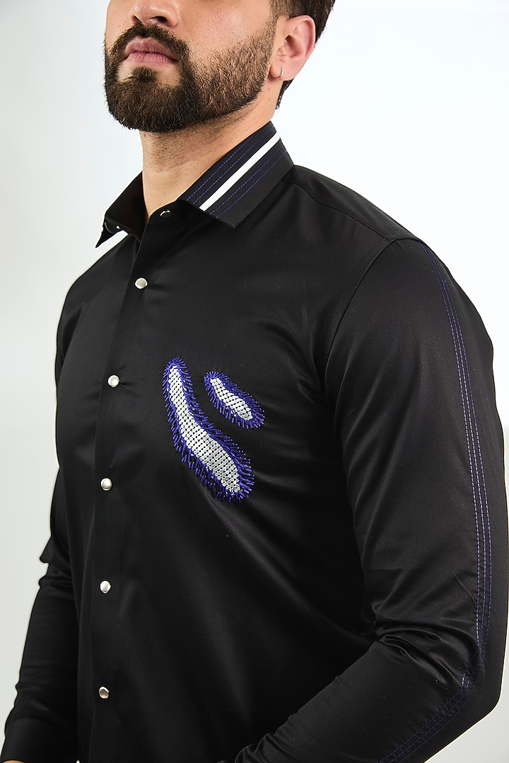 Black Cotton Embroidered Shirt by Abkasa at Pernia's Pop Up Shop