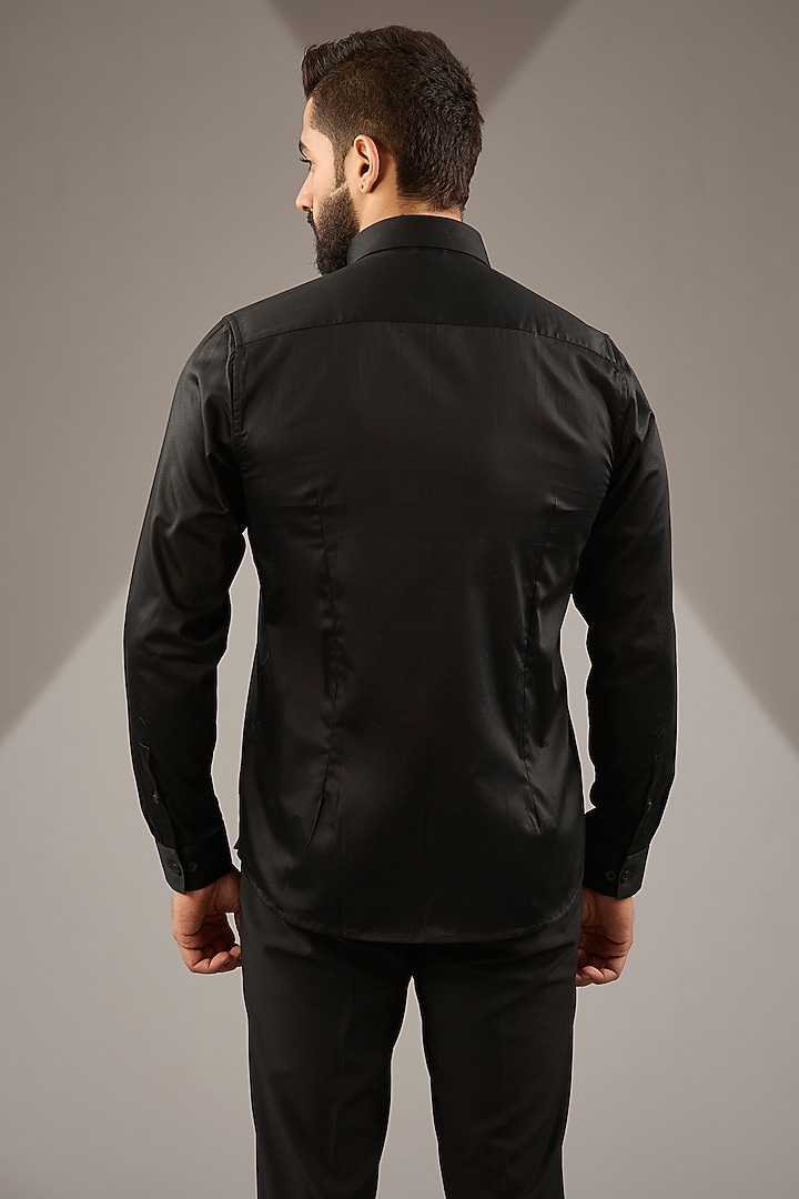 Black Cotton Embroidered Party Wear Shirt by Abkasa at Pernia's Pop Up Shop