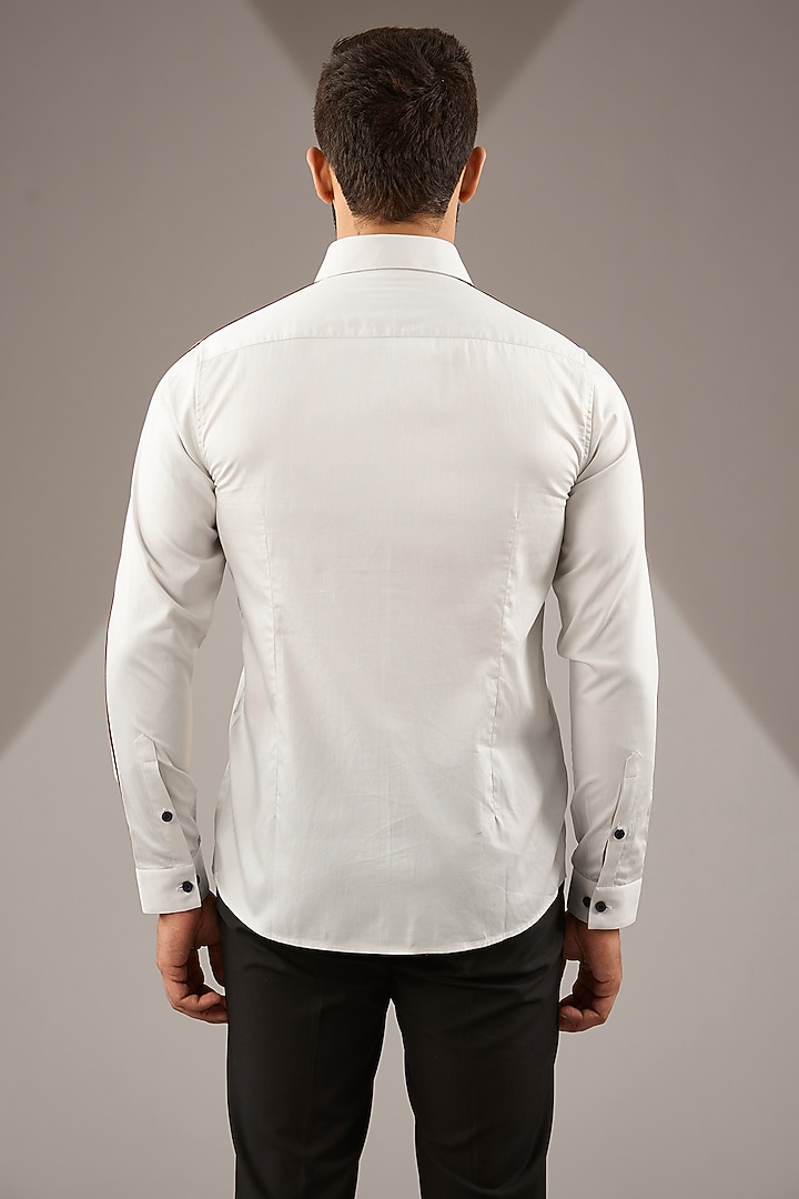 Silver Cotton Embroidered Party Wear Shirt by Abkasa at Pernia's Pop Up Shop