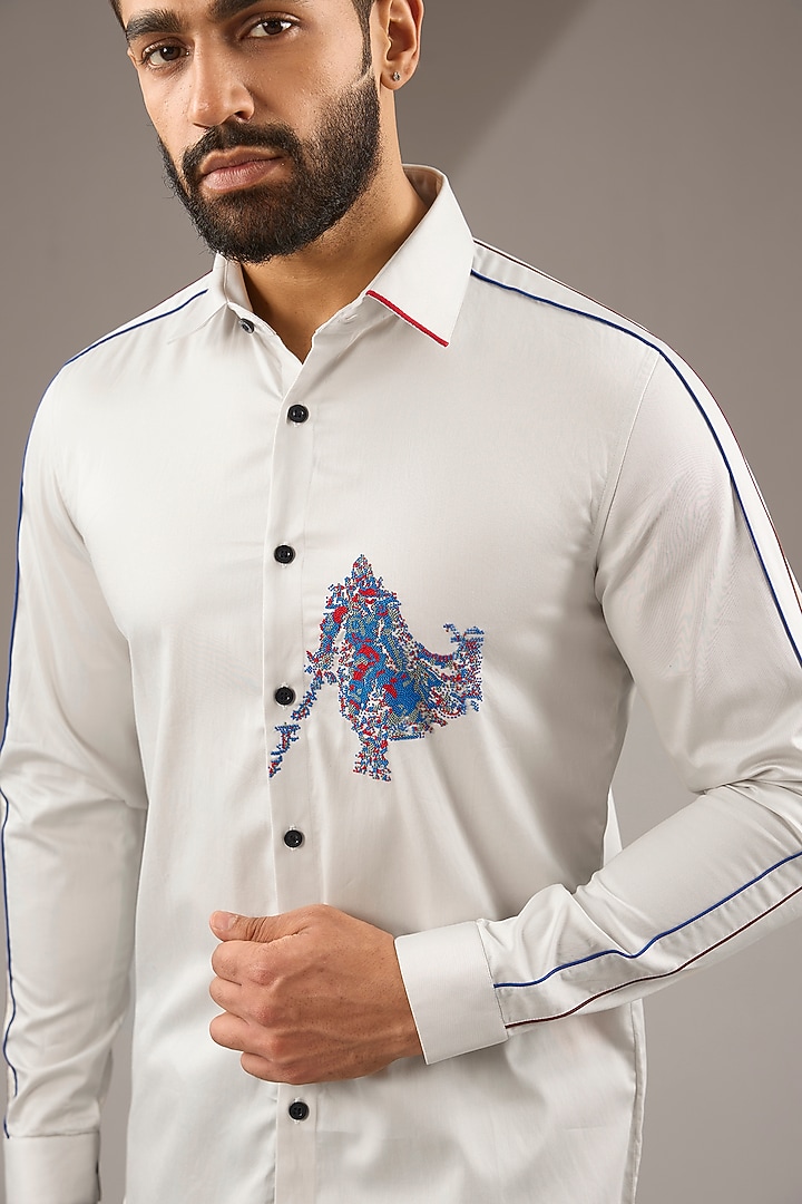 Silver Cotton Embroidered Party Wear Shirt by Abkasa at Pernia's Pop Up Shop