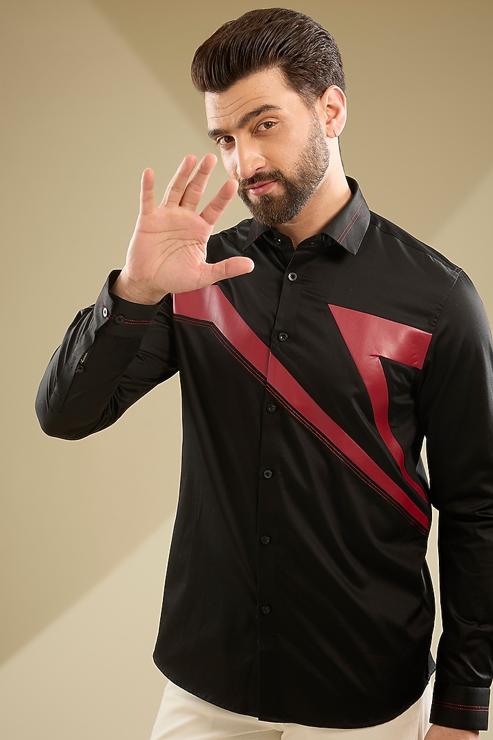 Black Cotton Party Wear Shirt by Abkasa at Pernia's Pop Up Shop