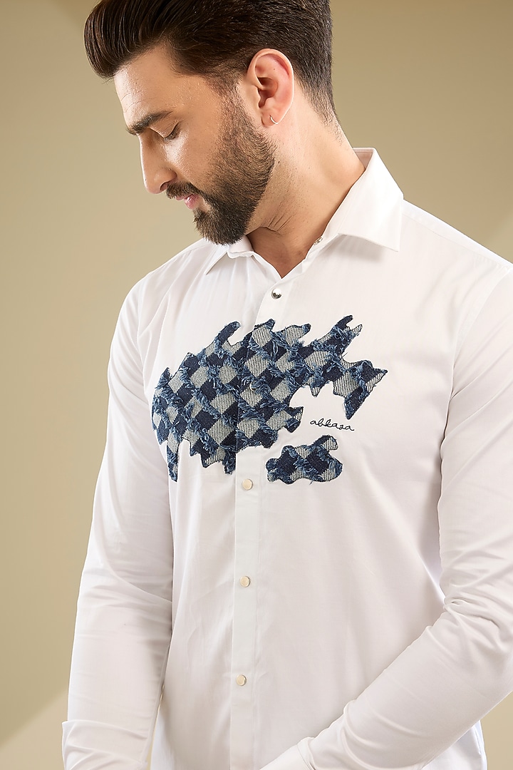 White Cotton Party Wear Shirt by Abkasa at Pernia's Pop Up Shop