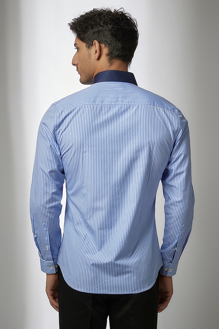 Blue & White Cotton Shirt by Abkasa at Pernia's Pop Up Shop