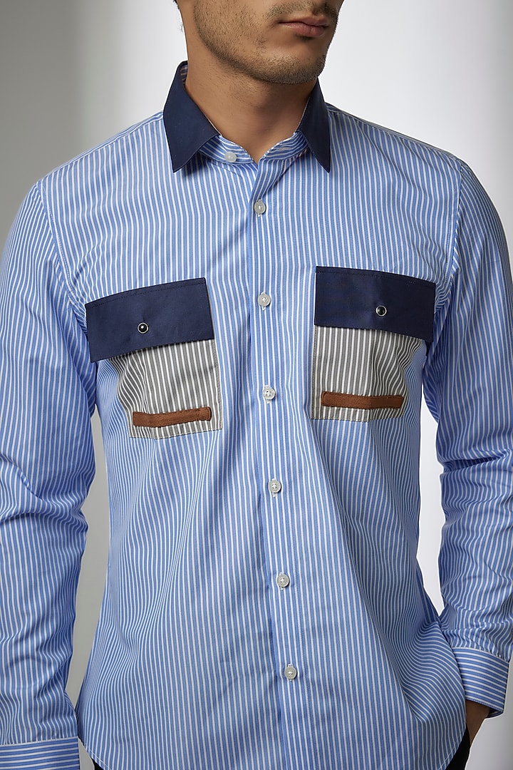Blue & White Cotton Shirt by Abkasa at Pernia's Pop Up Shop