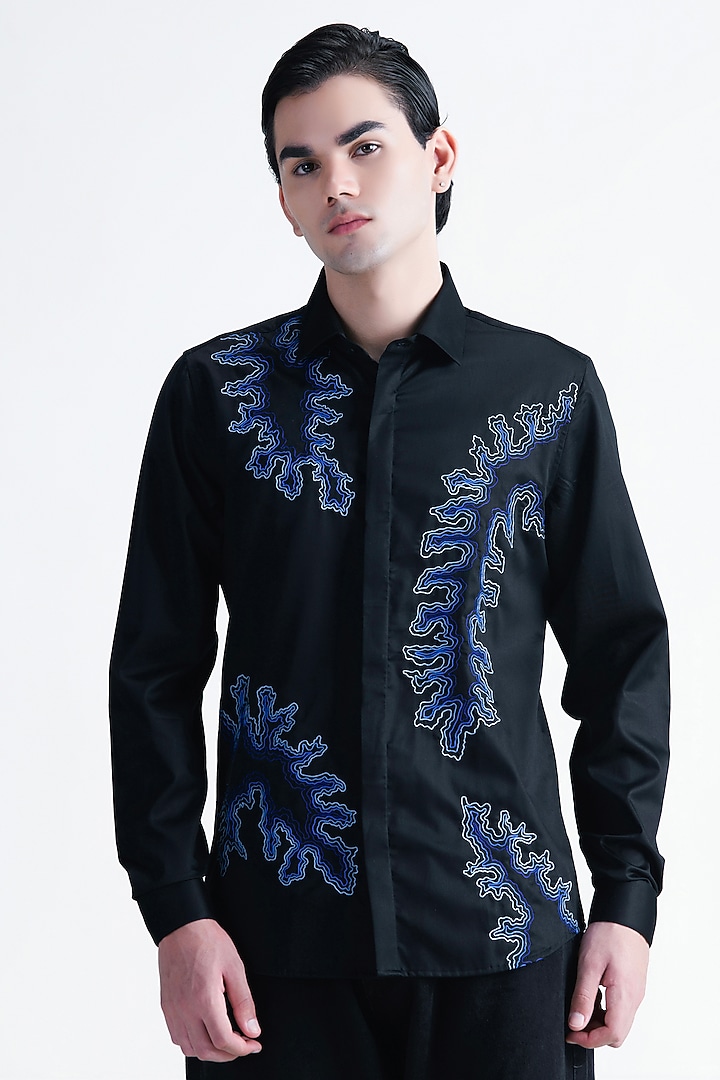Black Cotton Party Wear Shirt by Abkasa at Pernia's Pop Up Shop